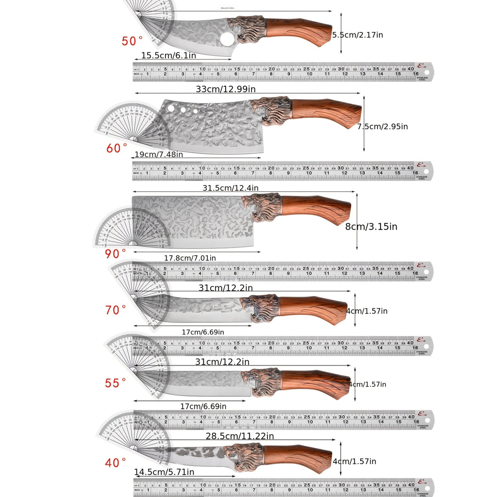 7pcs chef knife set   damascus style blade brown