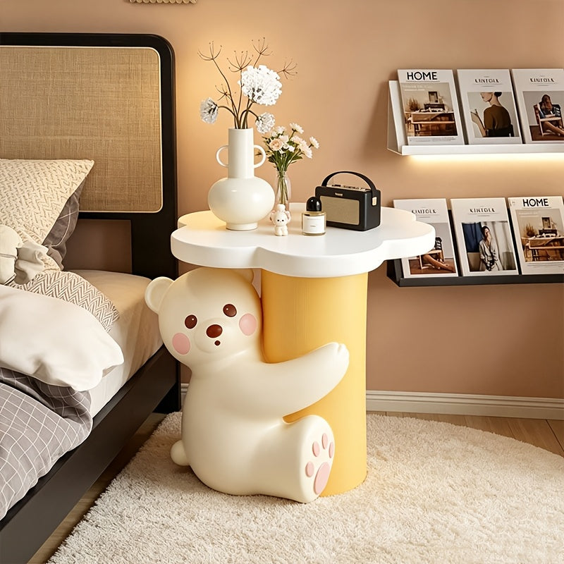 solid handcrafted resin hugging bear figurine side table