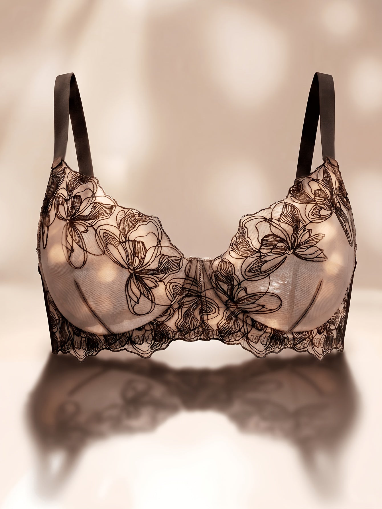 a plus size womens lace trimmed   push bra embroidery