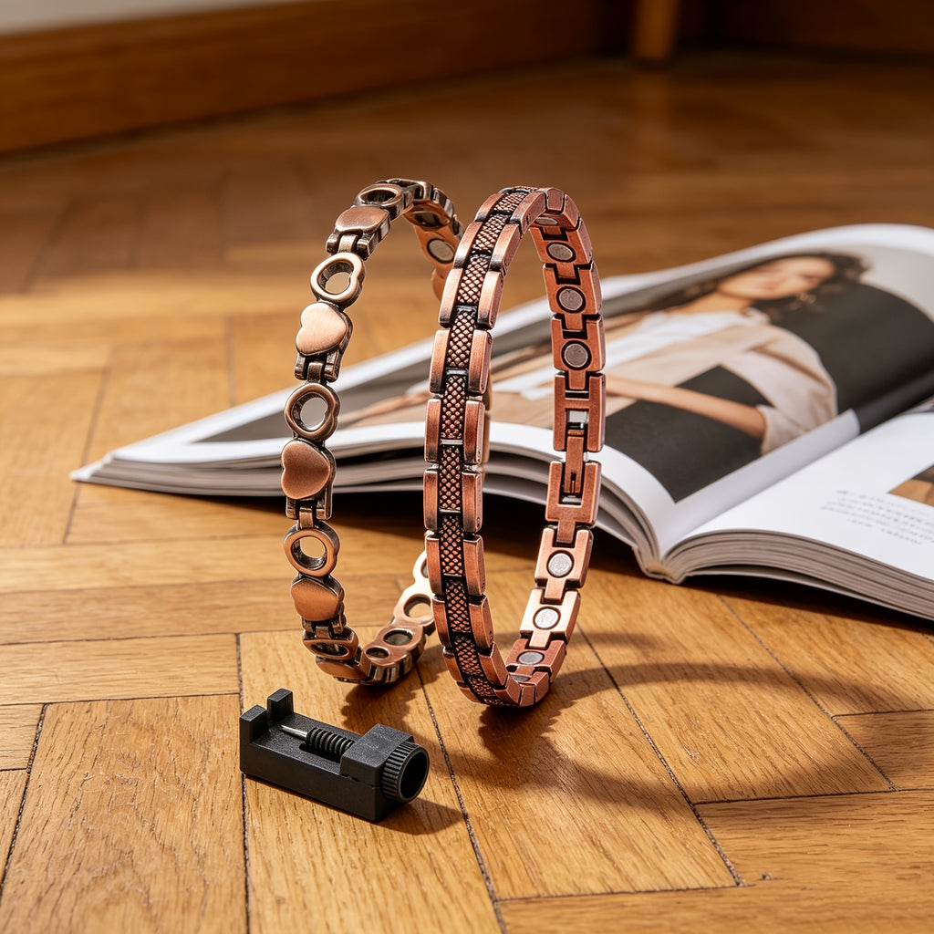 2pcs set womens copper magnetic anklets   a free size