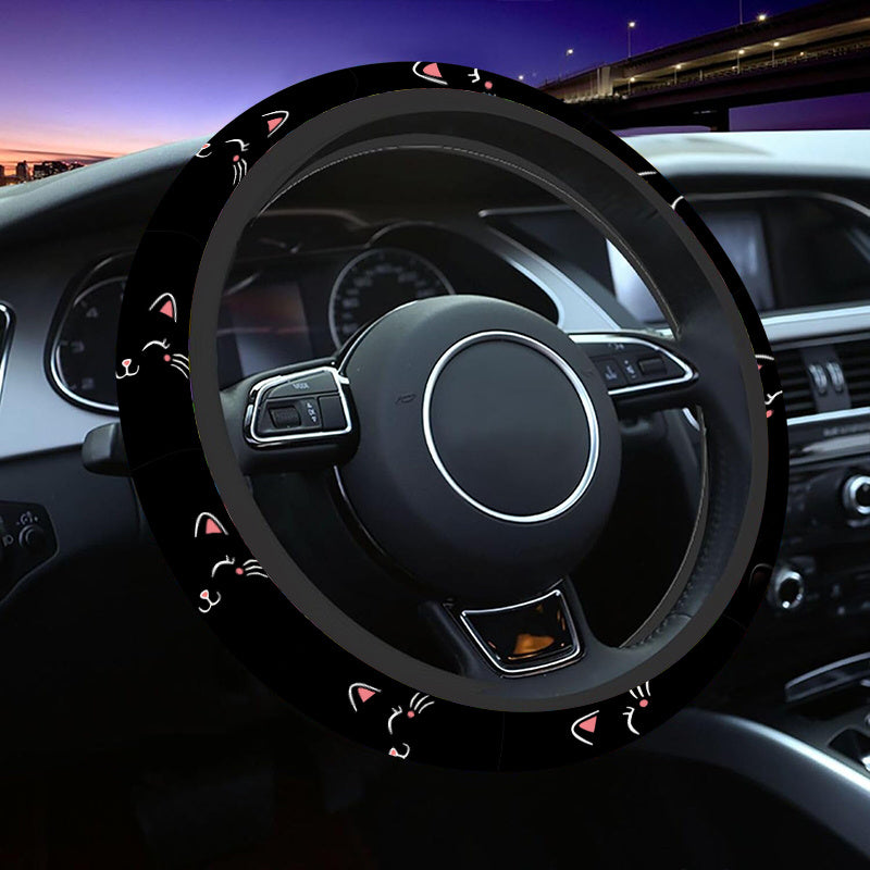 cute cat face pattern steering wheel cover minimalist style