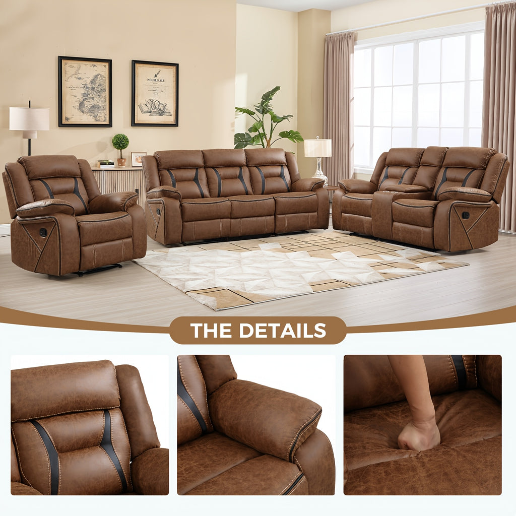faux leather manual recliner set 3 seat sofa loveseat