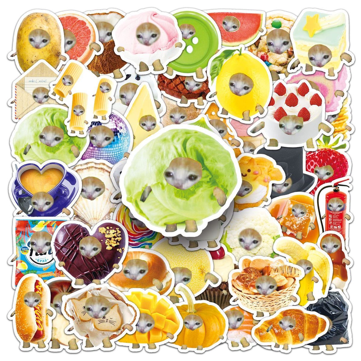 50pcs kitten head meme stickers vintage cute aesthetic funny