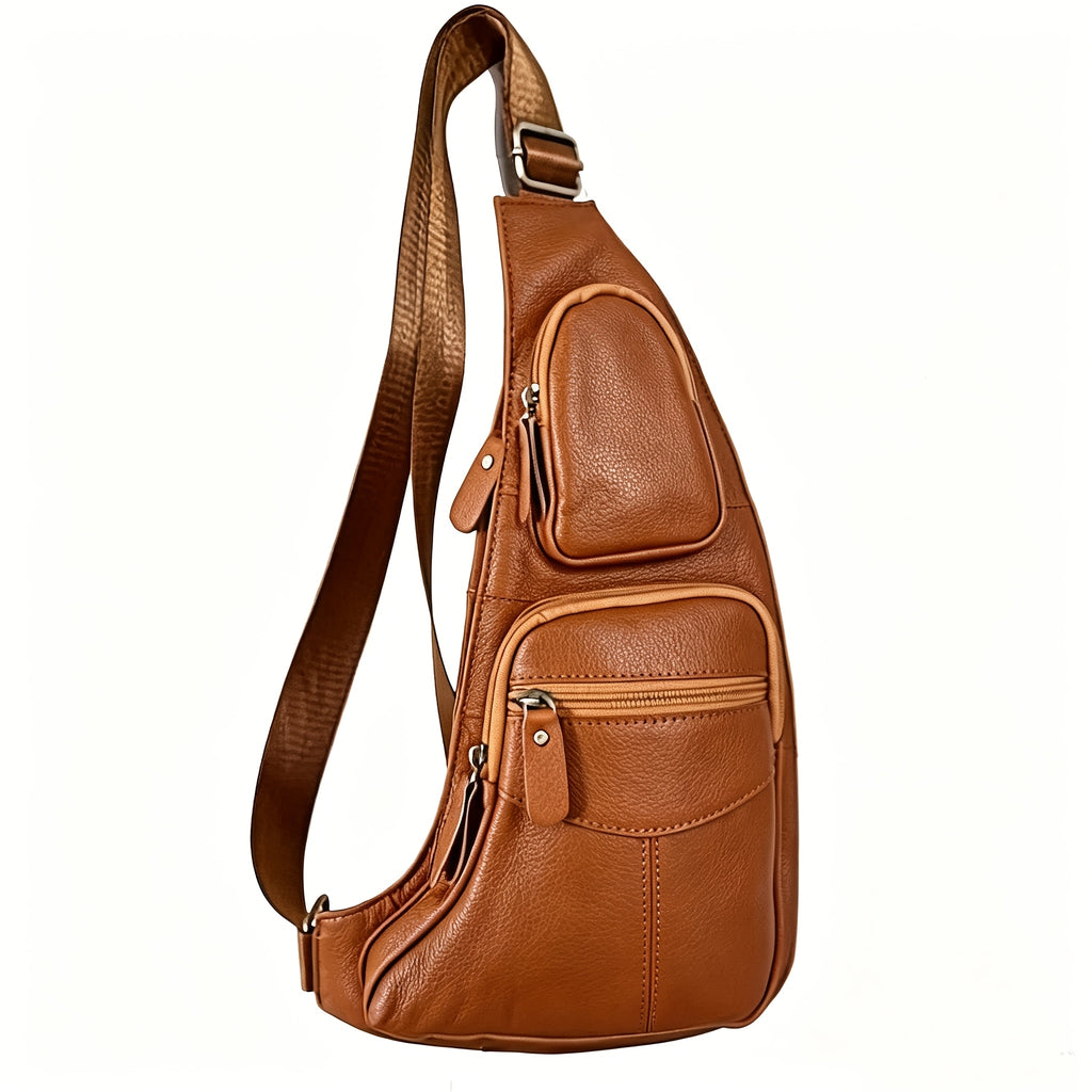 mens genuine cowhide belt bag multiple zipper compartments