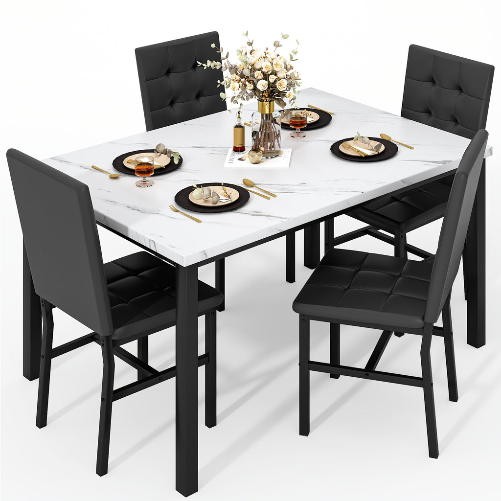 modern 5pcs   marble dining table set upholstered pu