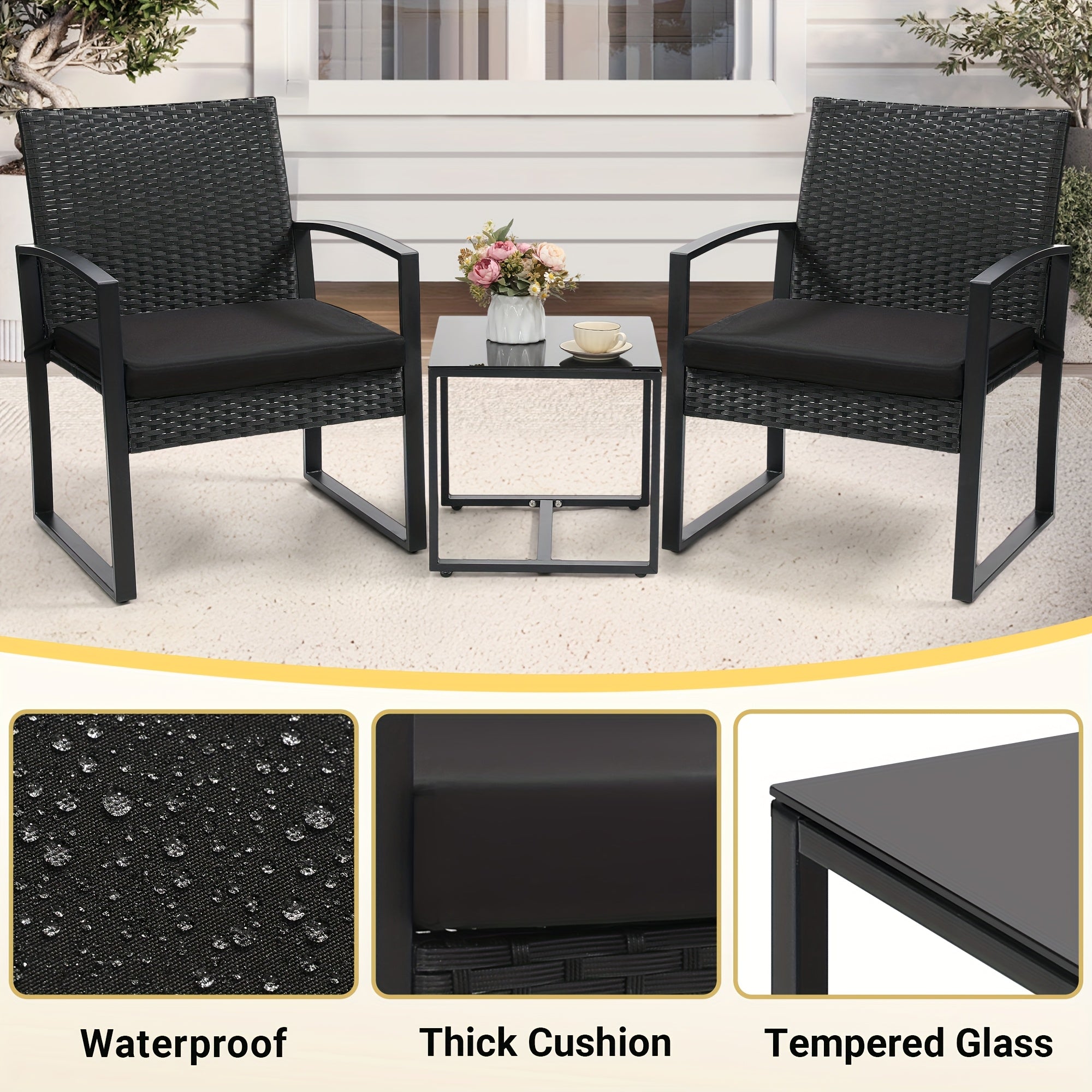 3pcs rattan bistro set outdoor patio furniture conversation