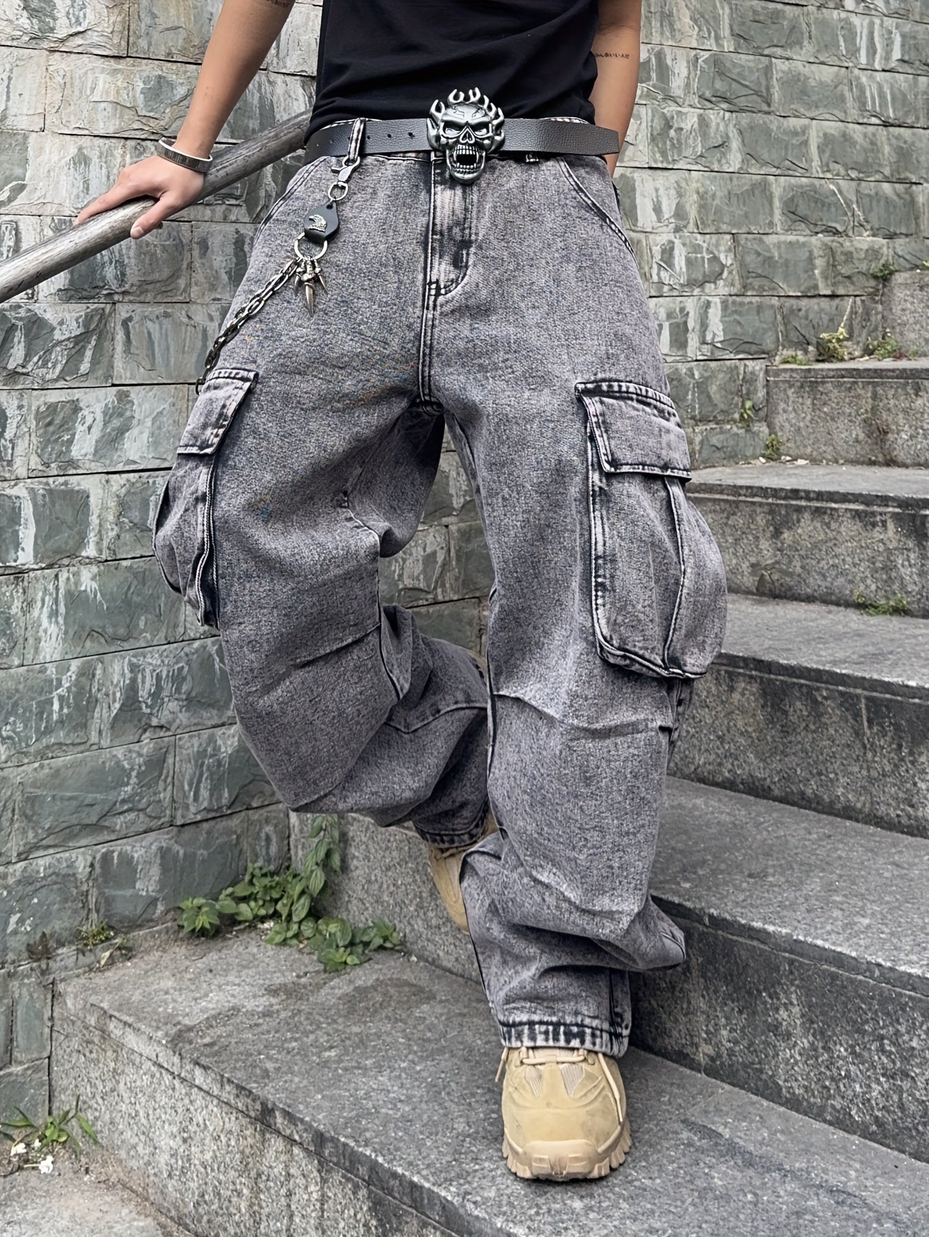 1pc mens baggy loose snowflake grey jeans seasonal hip hop