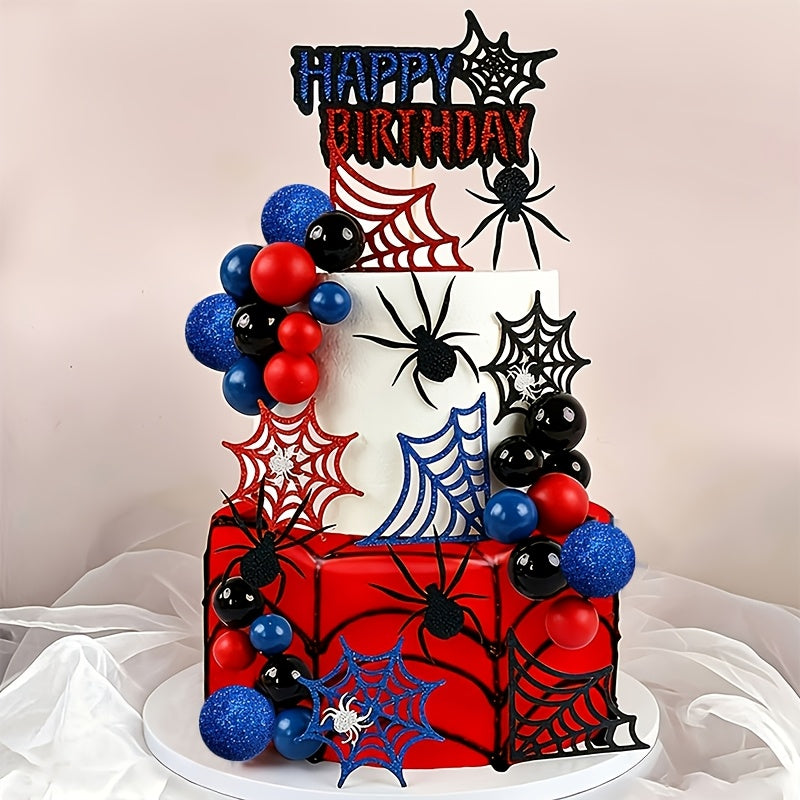 32pcs   web birthday ball cake decorations black red