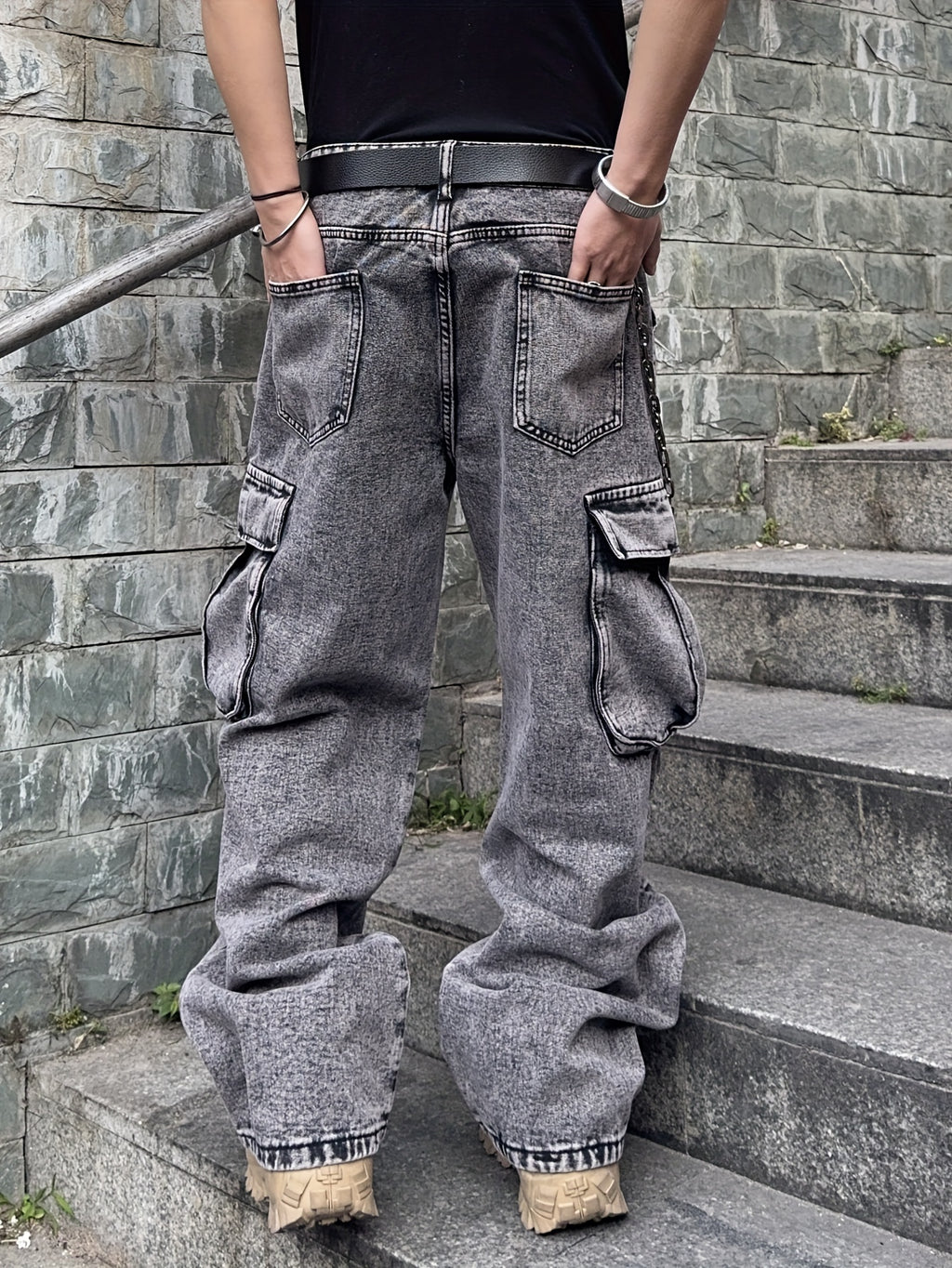1pc mens baggy loose snowflake grey jeans seasonal hip hop