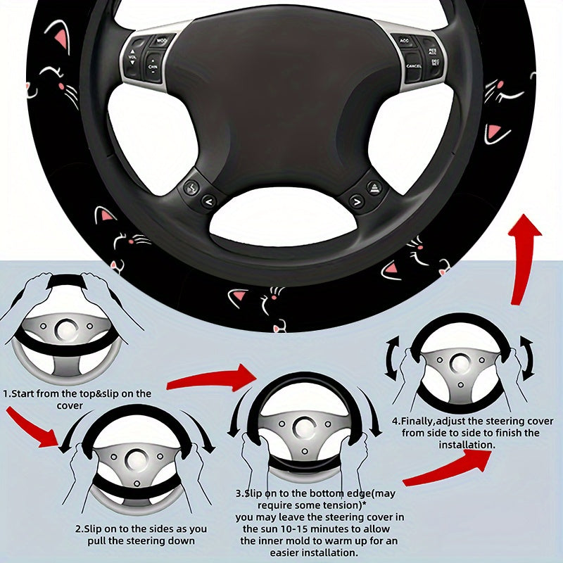 cute cat face pattern steering wheel cover minimalist style