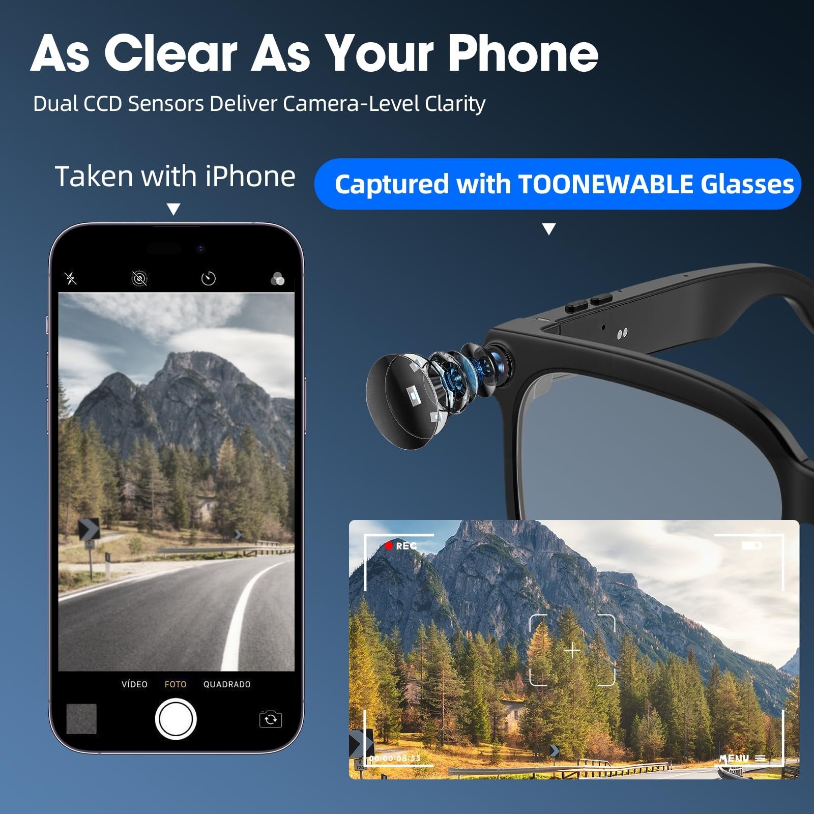smart   8mp hd video recording glasses audio