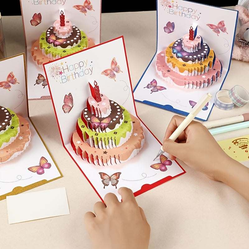set 4 three dimensional birthday cake   greeting cards