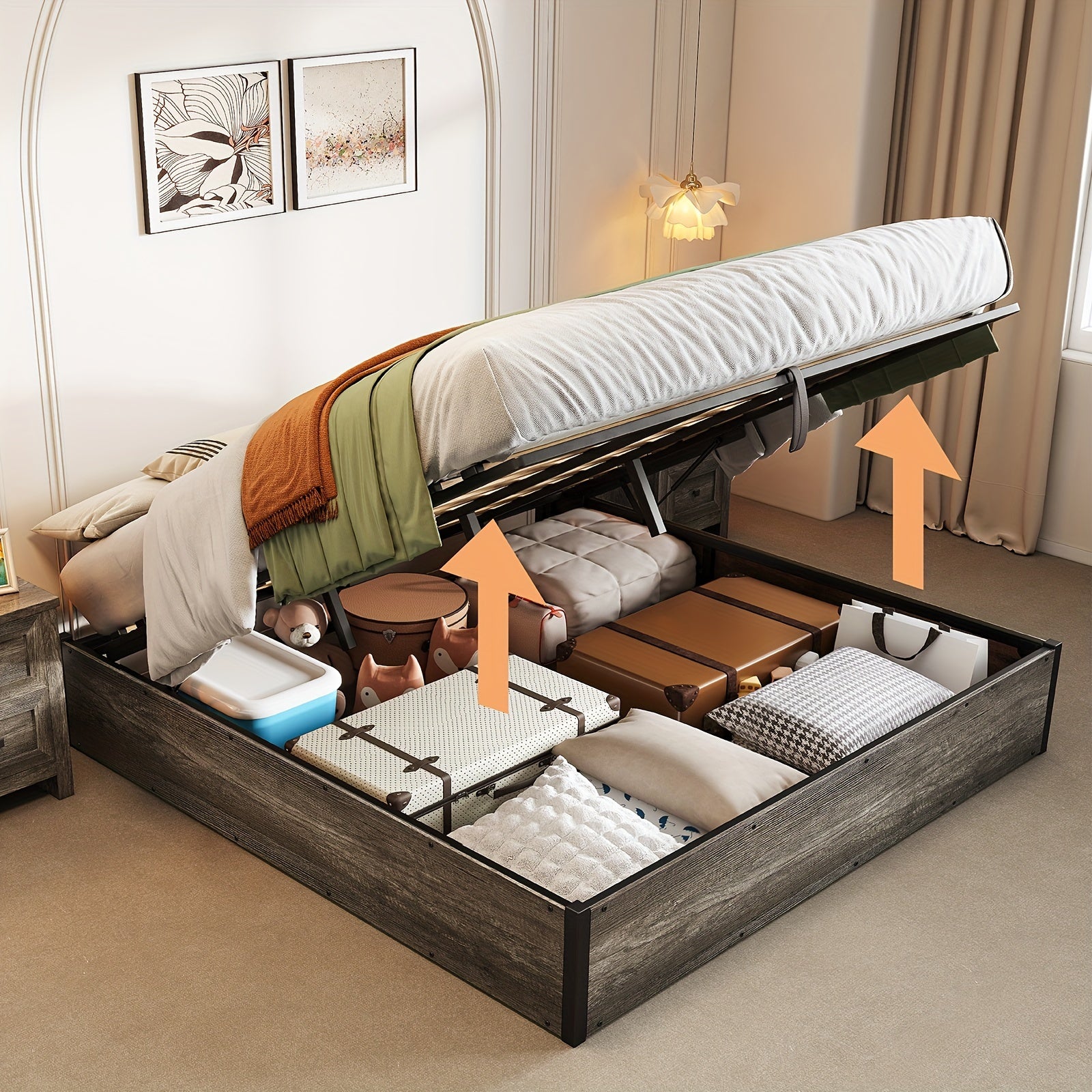 lift storage bed storage underneath wooden platform bed