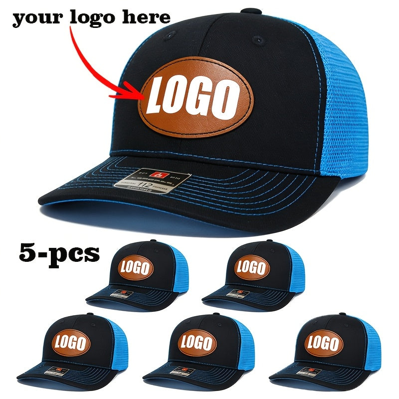 5pcs set tan oval logo mesh baseball caps customizable
