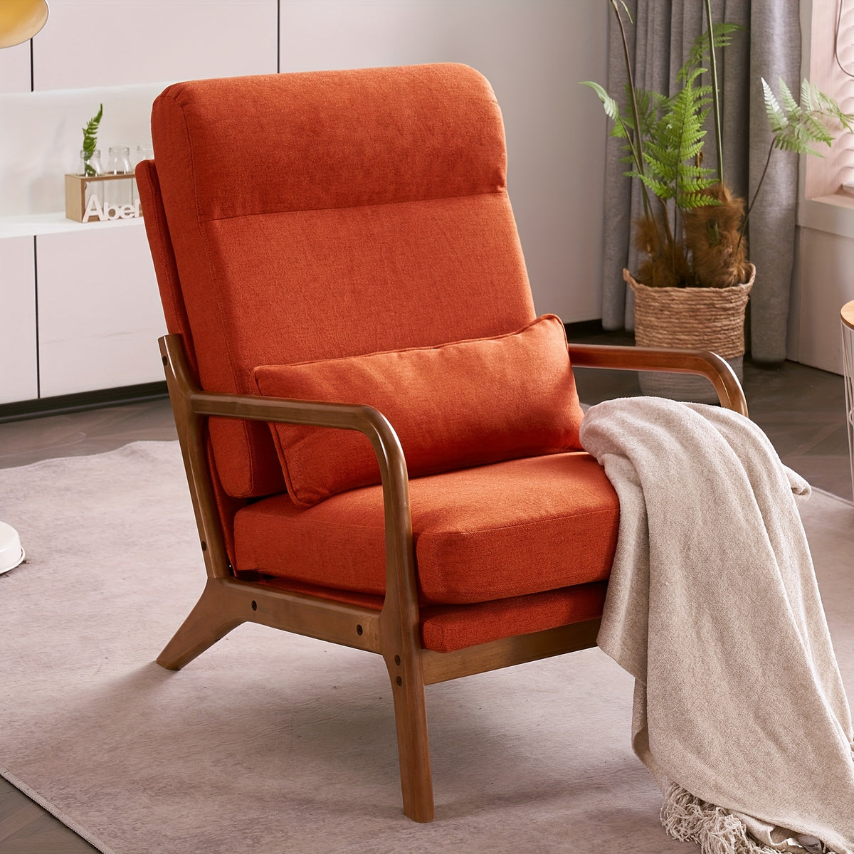 high back   century modern accent chair soild wood padding