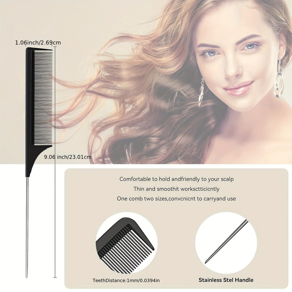 3 pack hair rat tail comb set parting teasing fine tooth