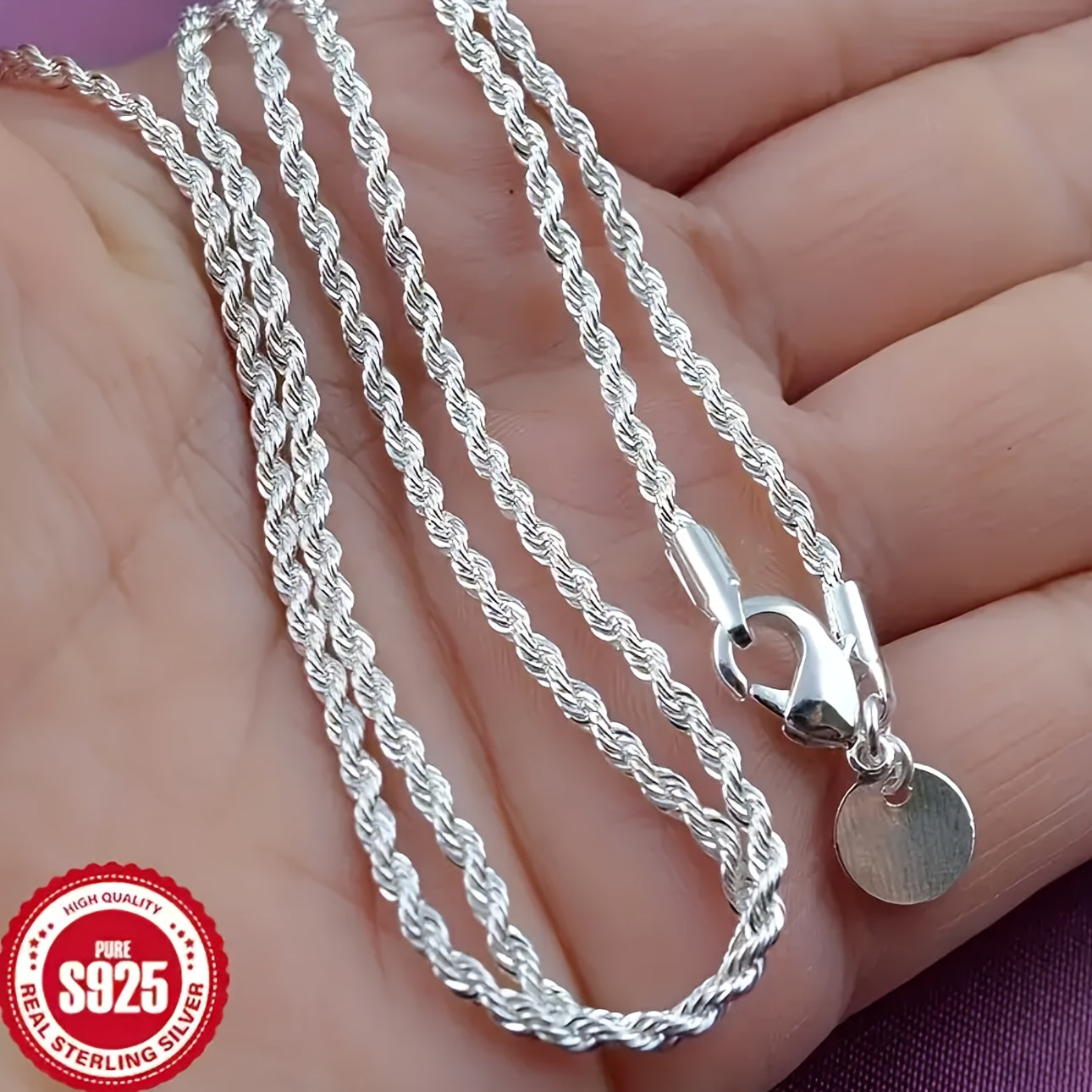 925 sterling silvery twisted rope chain necklace simple hip
