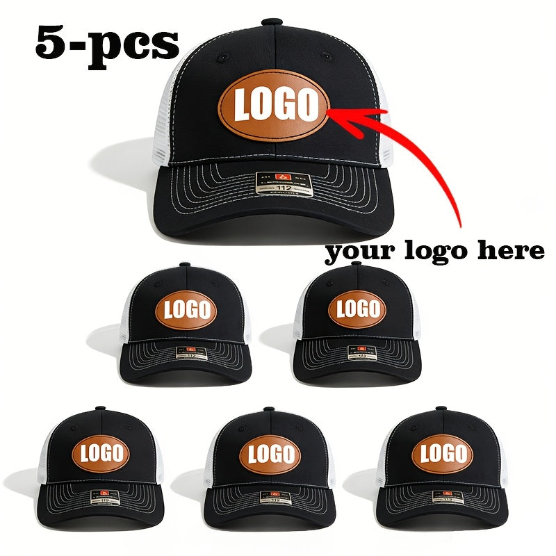 5pcs set tan oval logo mesh baseball caps customizable
