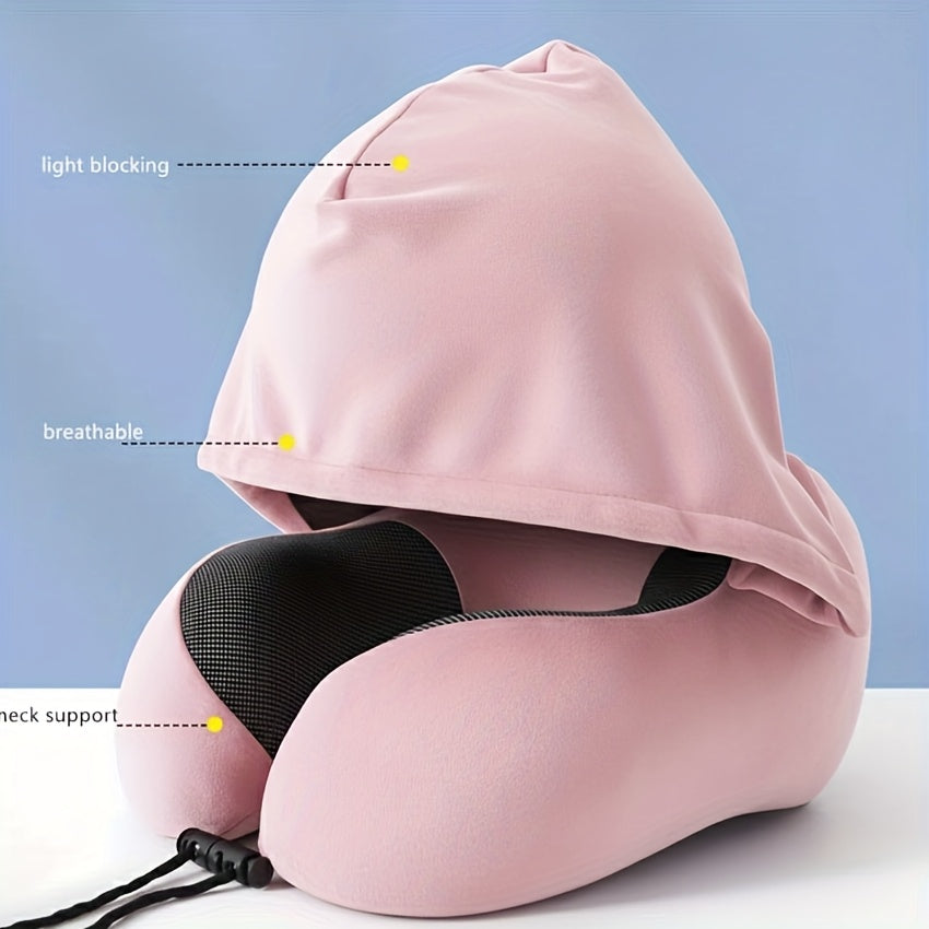 a neck pillow made a hood designed block light providing