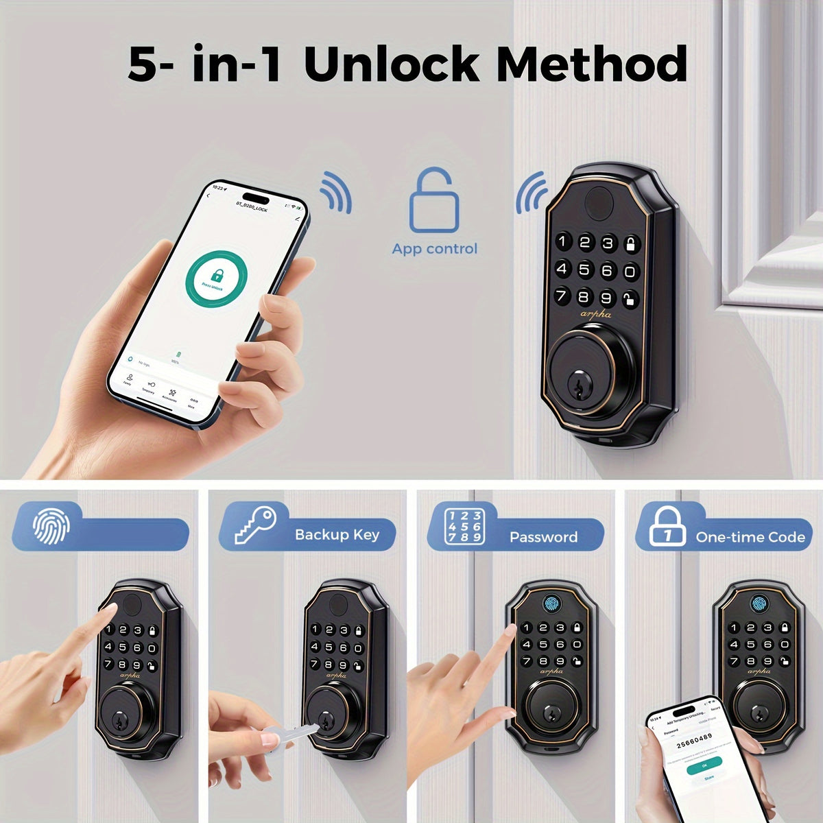 keyless smart door lock fingerprint handle   door