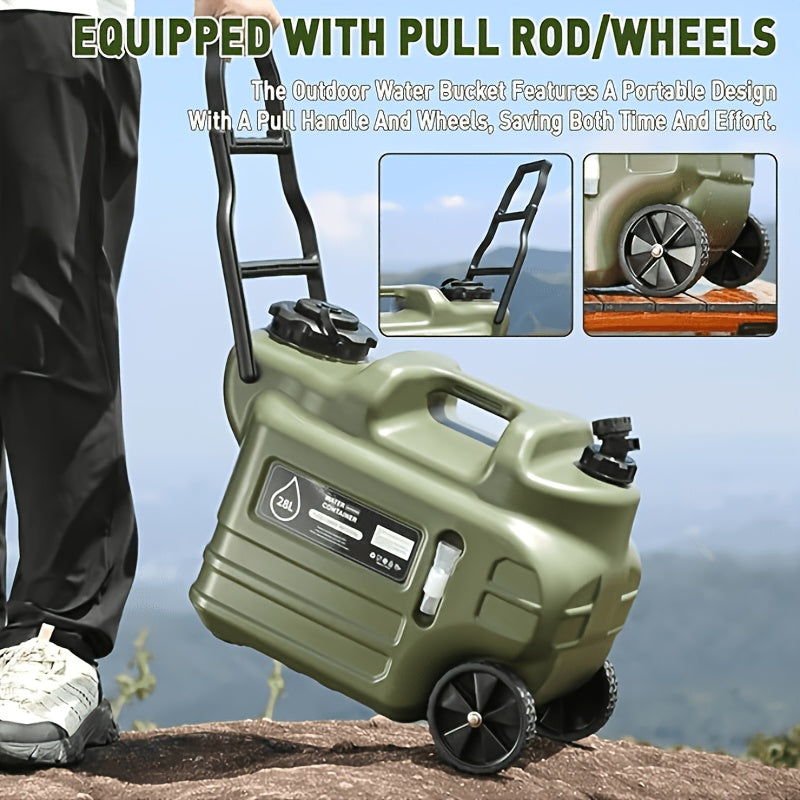 28l water storage container wheels pull rods portable water