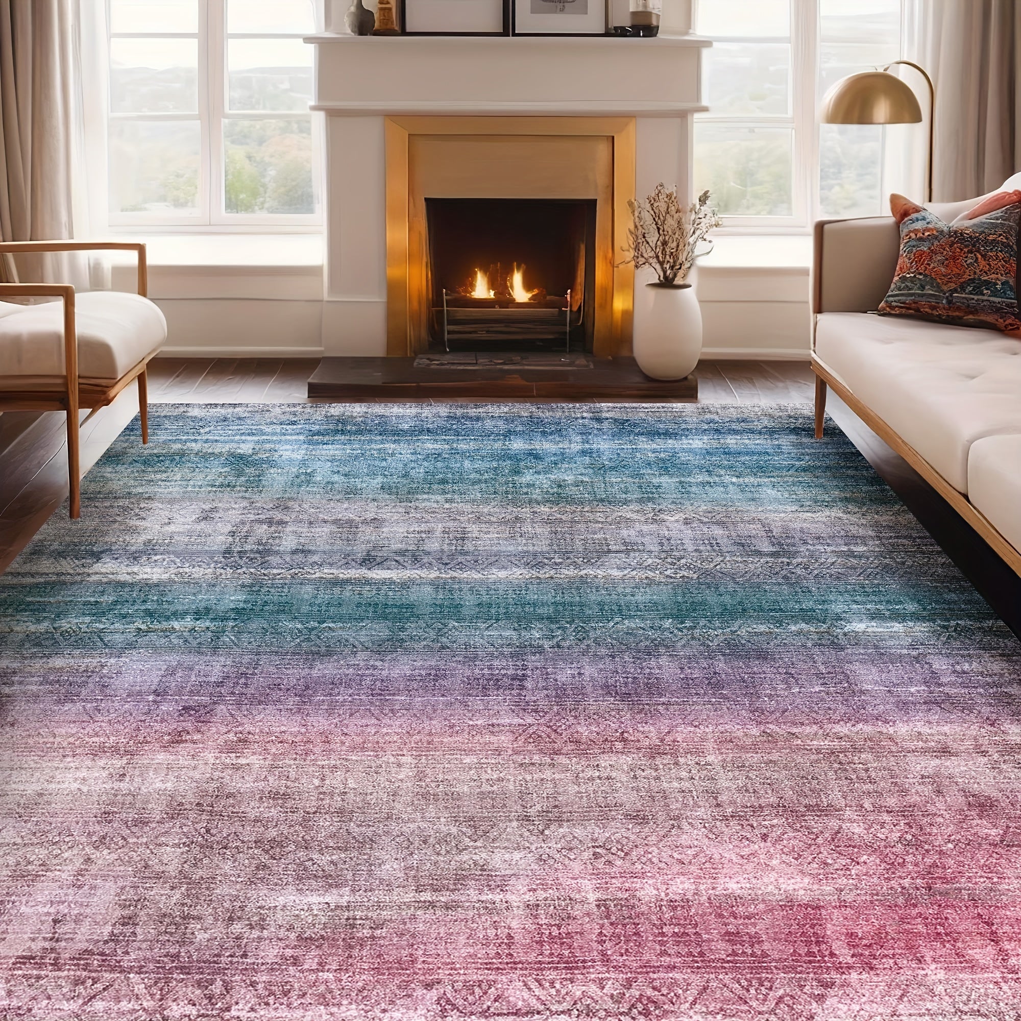1pc washable area rug gradient teal   non slip
