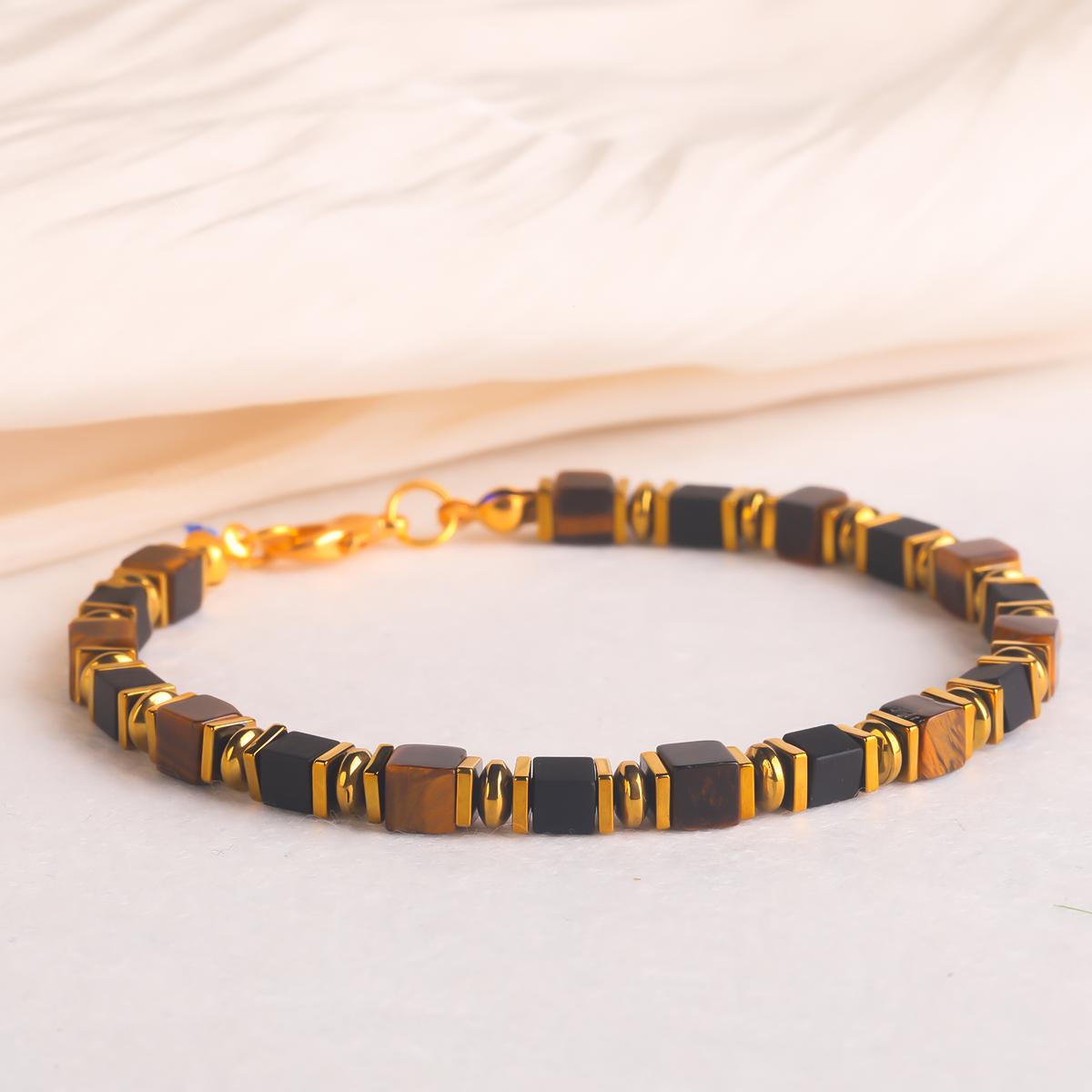 tiger eye obsidian wealth bracelet vintage square bead
