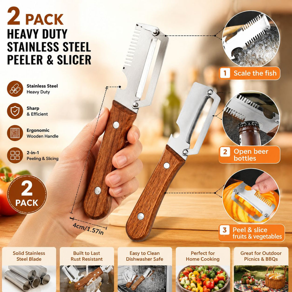 2pcs heavy duty stainless steel peeler slicer set featuring