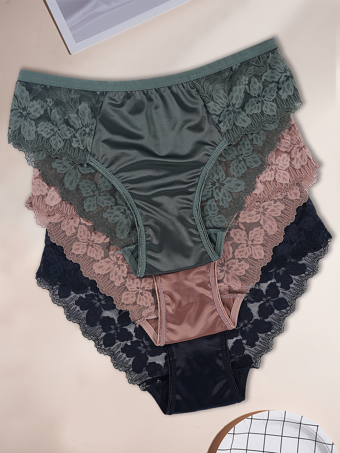 3pcs solid color   fabric floral contrast lace