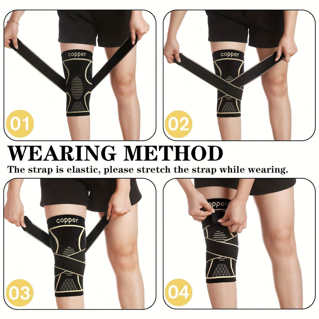 1pc copper knee brace strap black compression sleeve