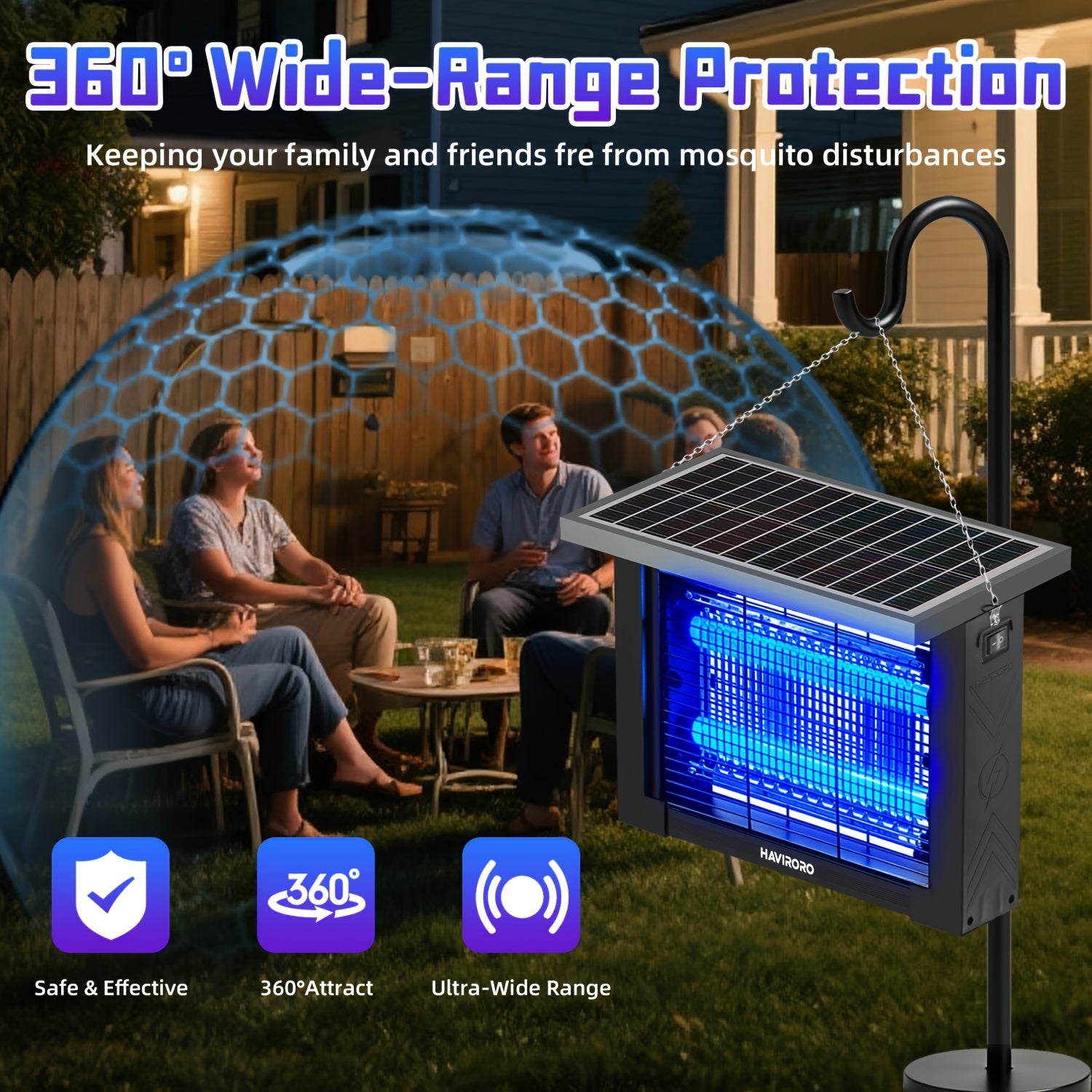 solar powered outdoor insect killer 4500v electric shock