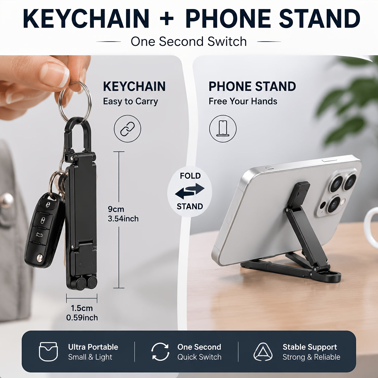portable foldable mini key chain phone stand built