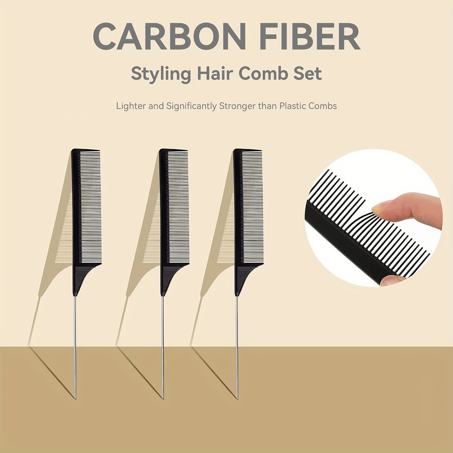3 pack hair rat tail comb set parting teasing fine tooth