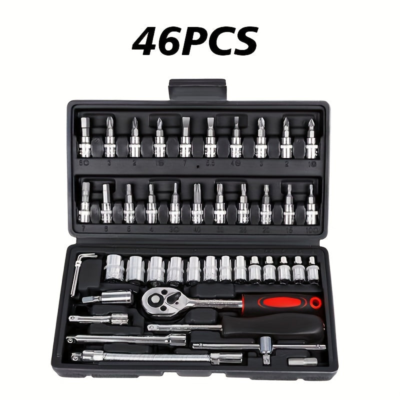 46pcs household car repair tool set ratchet torque wrench