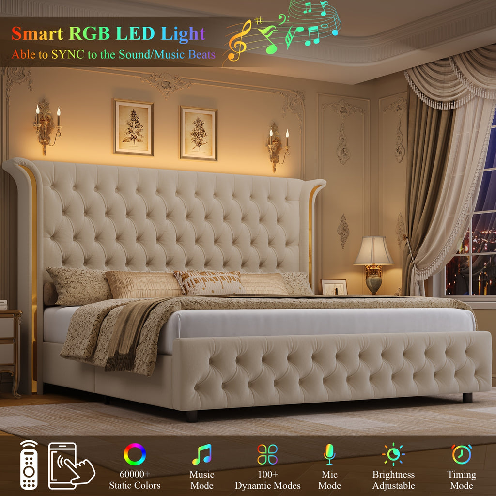 full size bed frame led headboard wingback tufted headboard