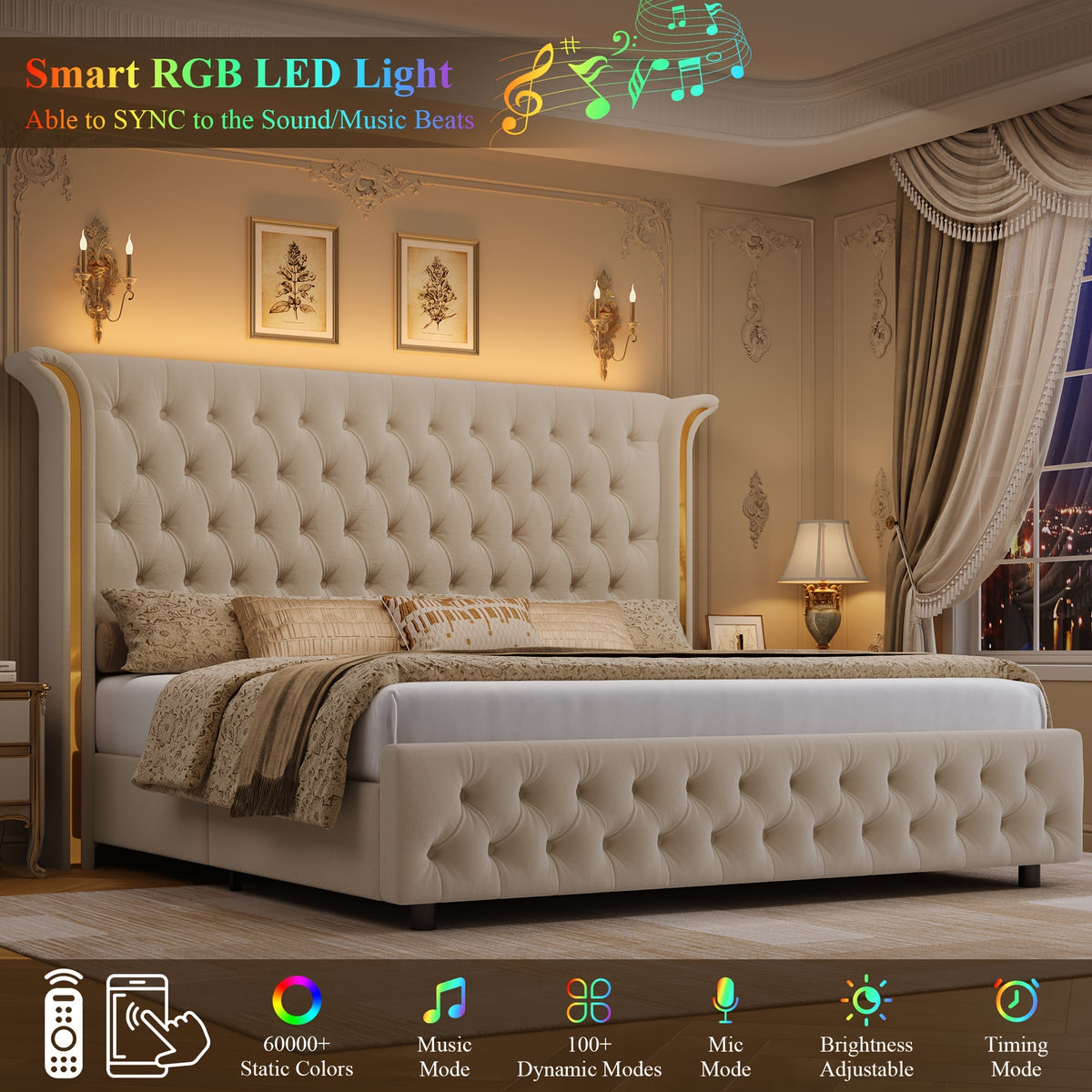 full size bed frame led headboard wingback tufted headboard