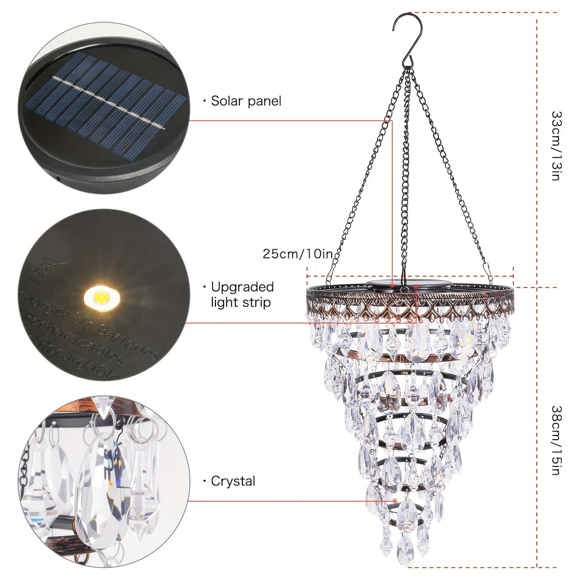 solar hanging crystal chandelier outdoor garden decorative