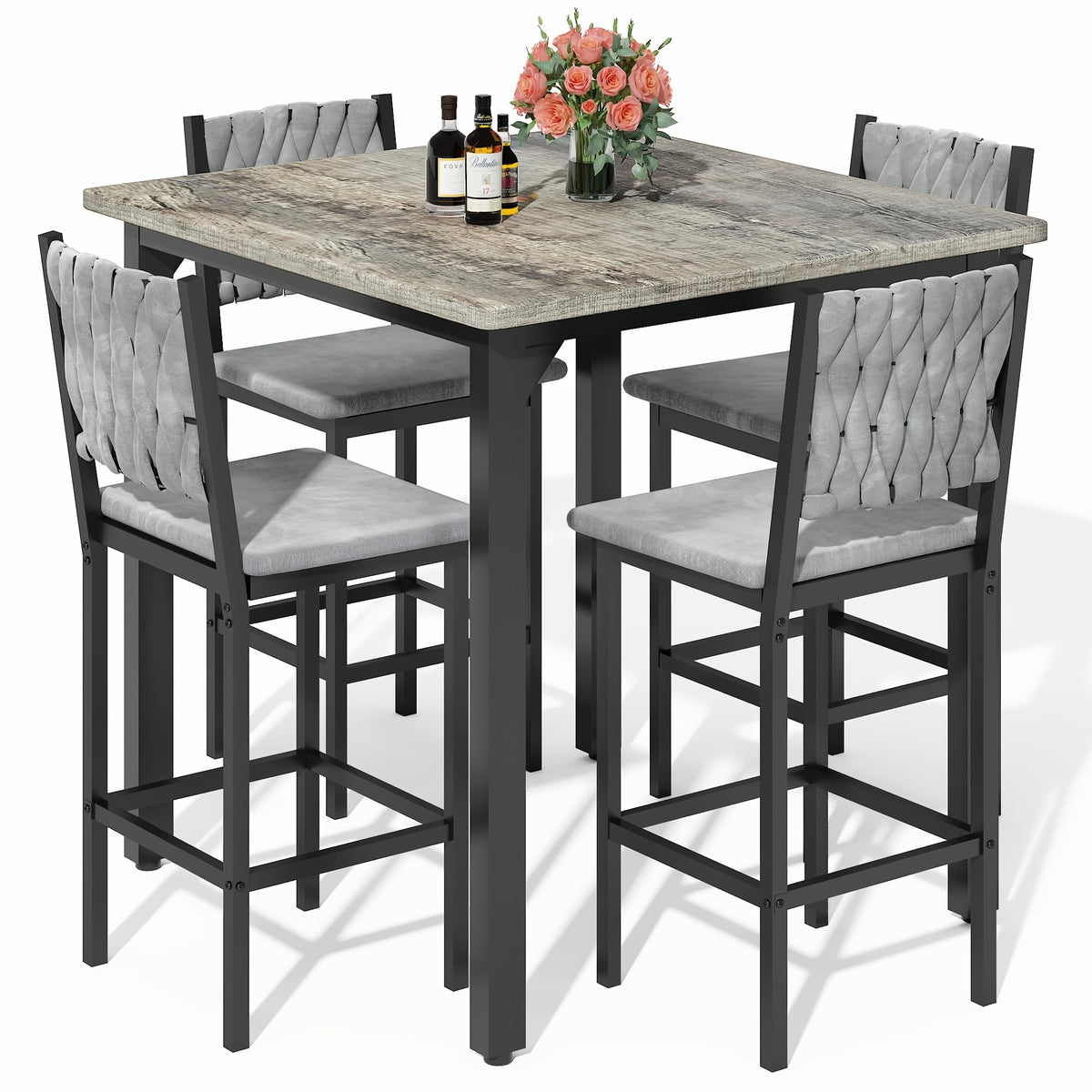 5pcs dining table chair set 1 counter height table 4