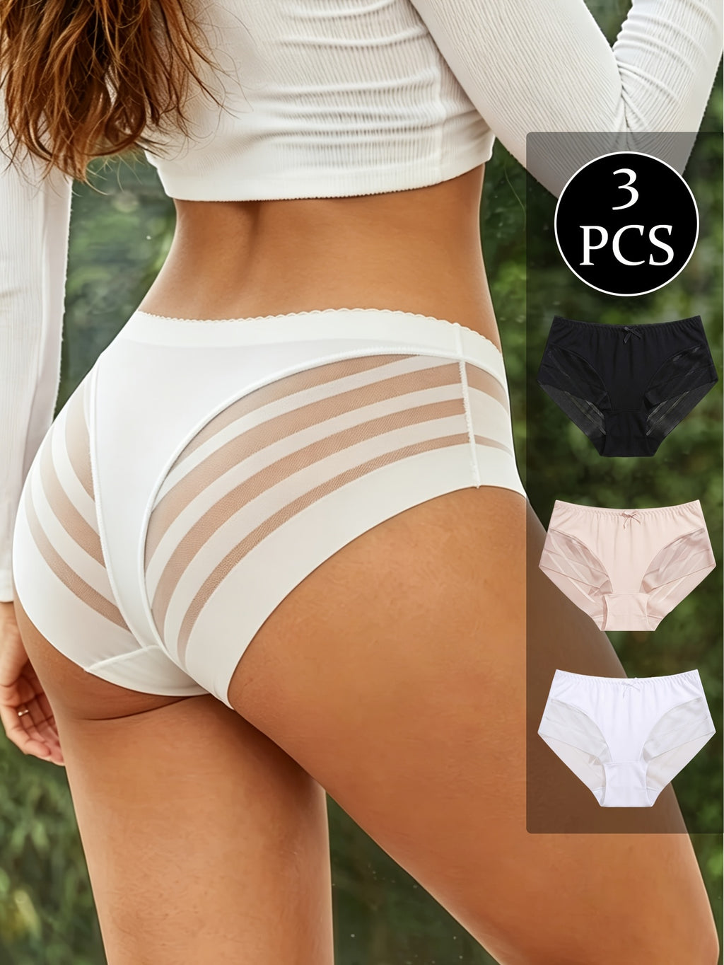 3pcs ladies breathable   panties solid color contrast