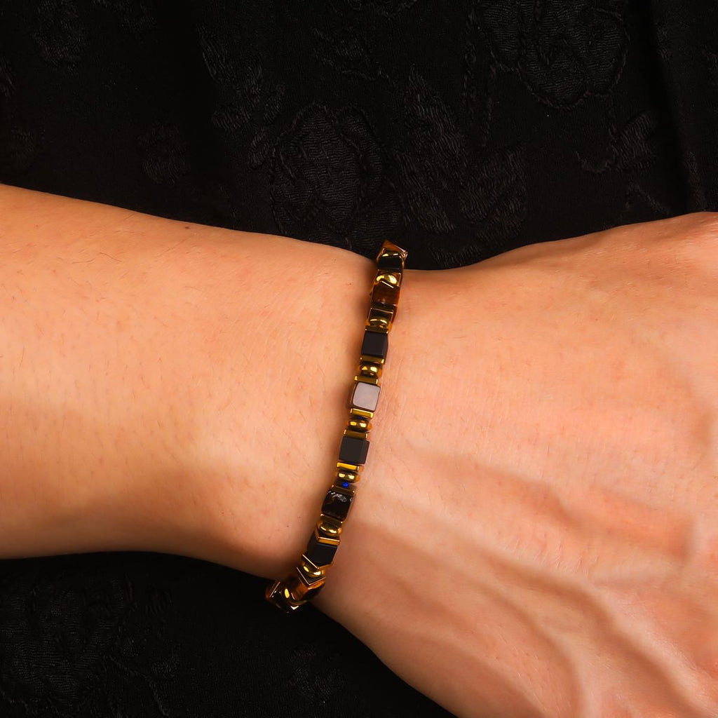 tiger eye obsidian wealth bracelet vintage square bead