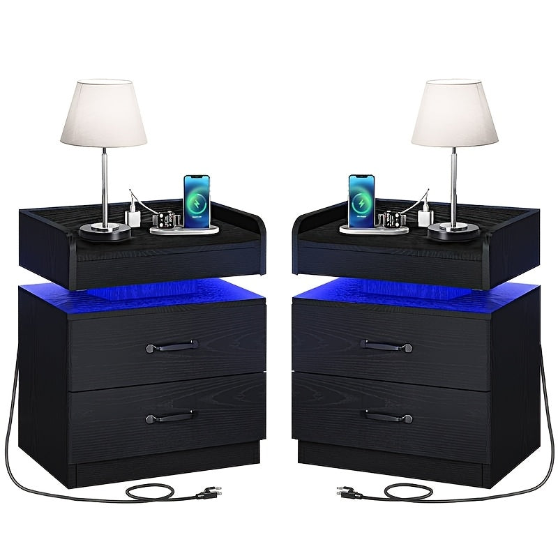 modern led bedside table charging station wooden bedside