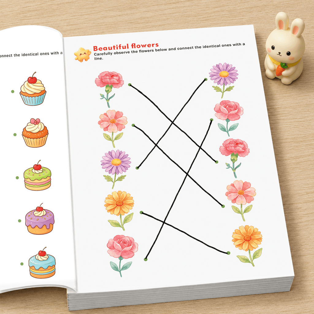 32 page visual matching activity book cute fruits vehicles