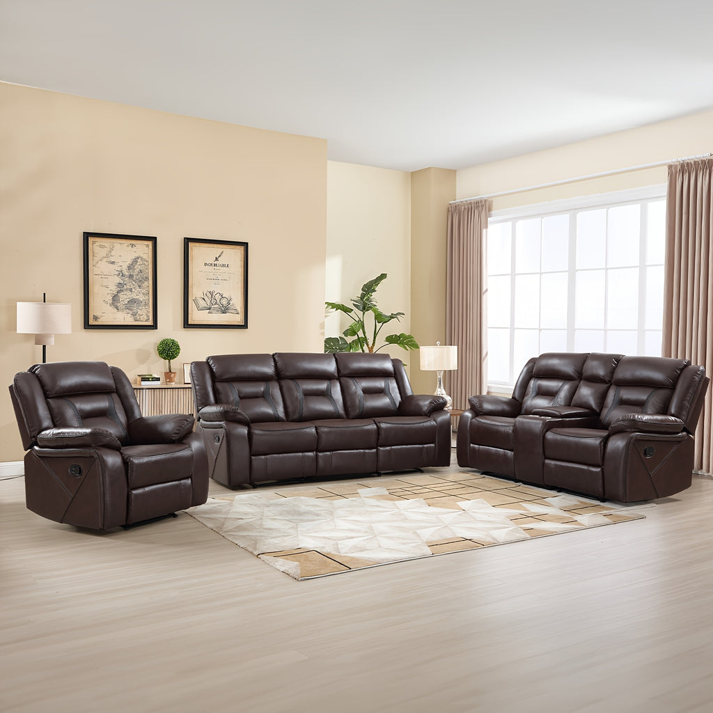 faux leather manual recliner set 3 seat sofa loveseat