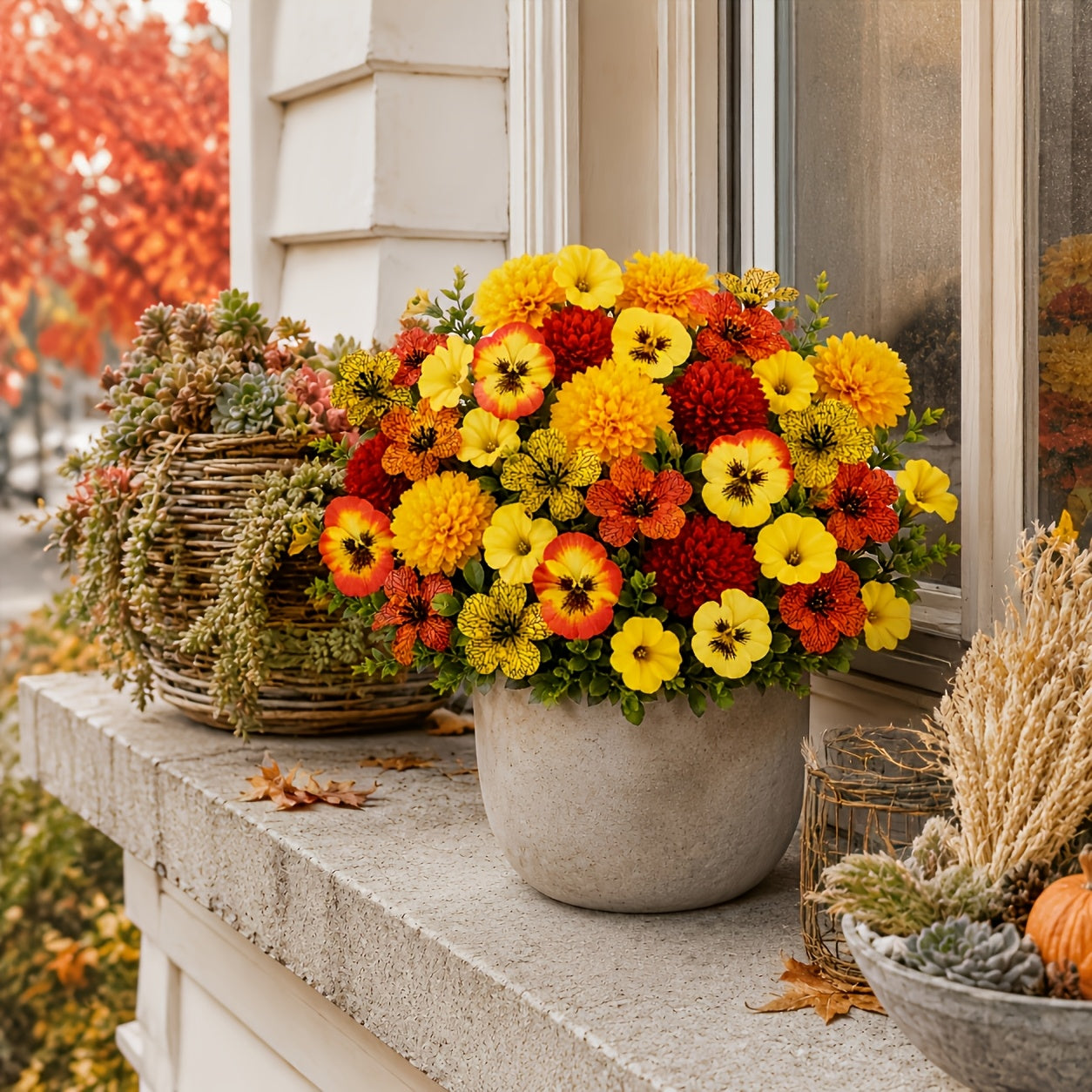 26pcs autumn artificial flowers yellow red orange mixed