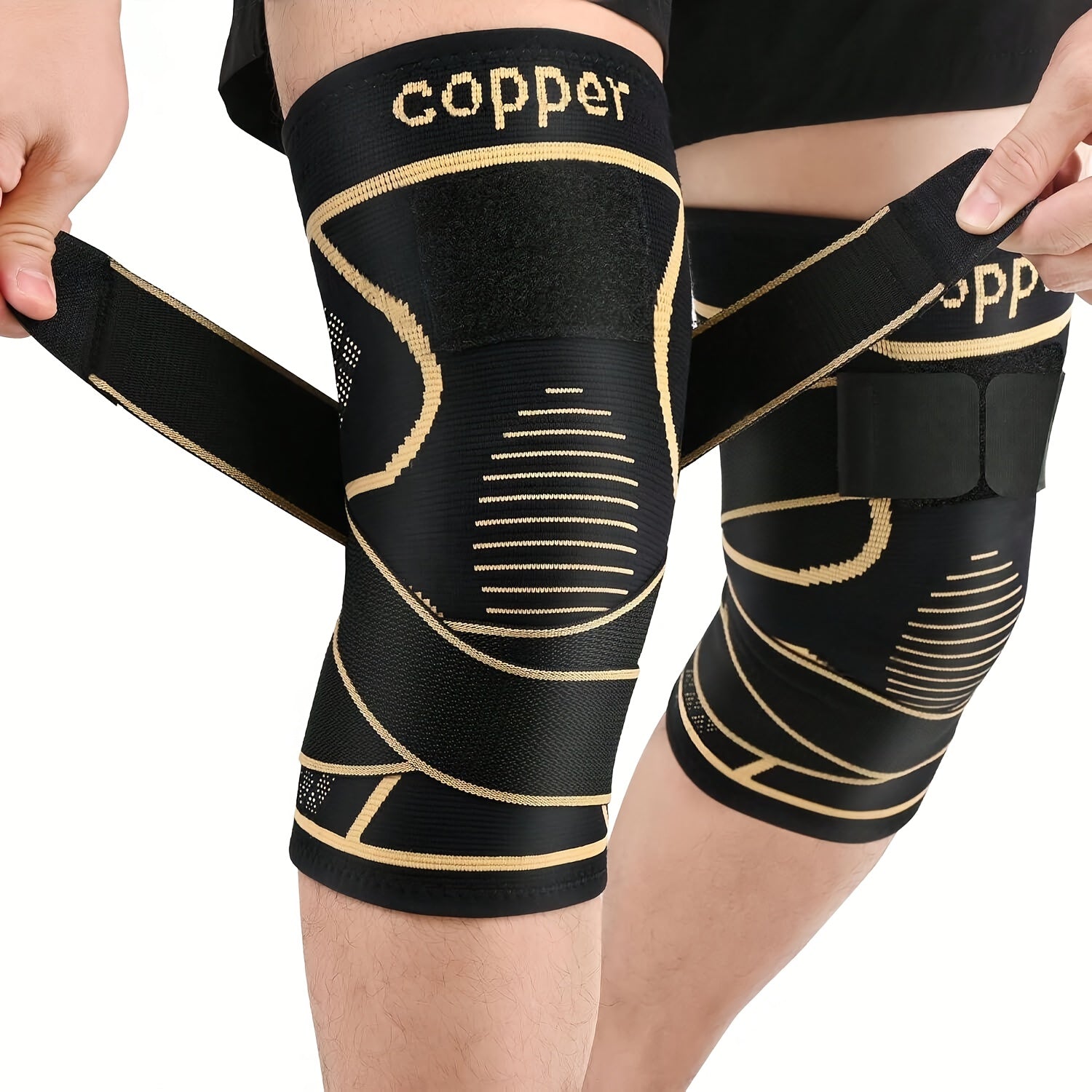 1pc copper knee brace strap black compression sleeve