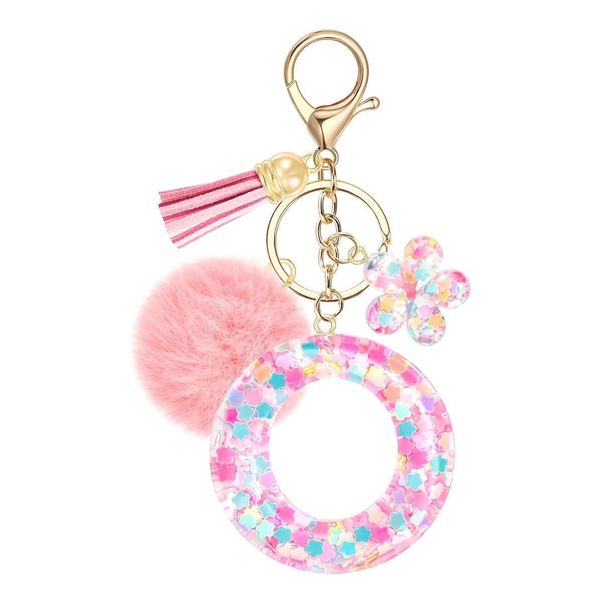 ladies initial keychain cute pink flower resin letter