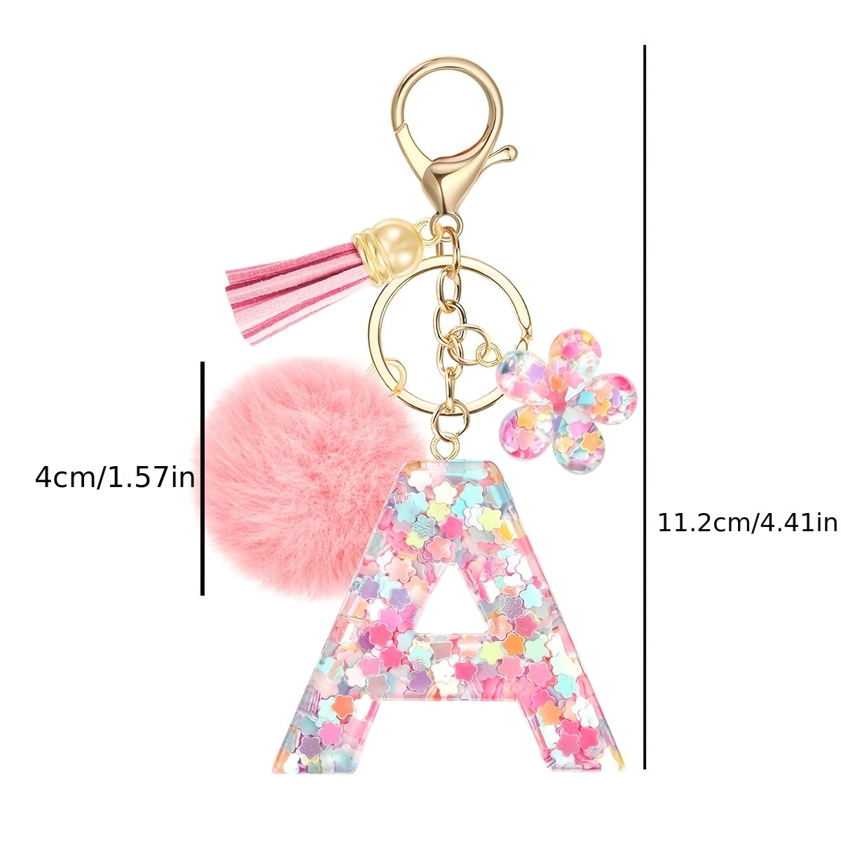 ladies initial keychain cute pink flower resin letter