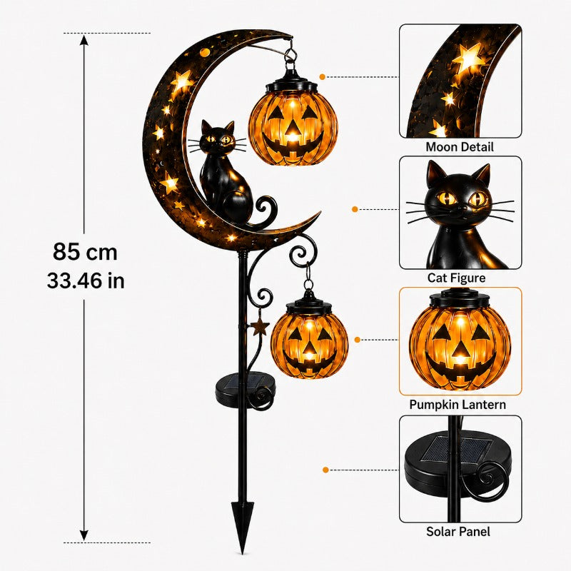 3d halloween solar garden plug in light crescent black cat