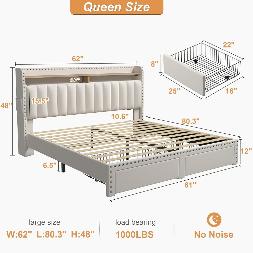king size upholstered bed frame storage 2 tier headboard 2