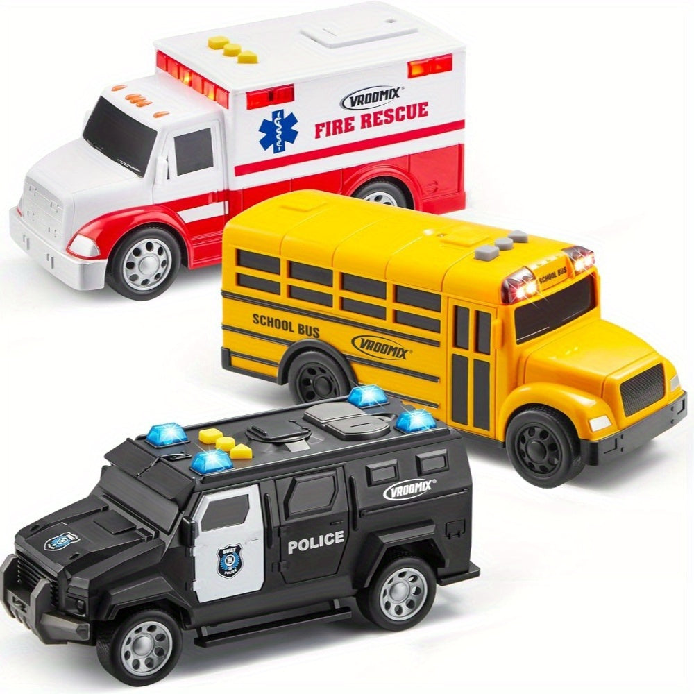 suncfun 3 pack emergency school vehicle toy set friction